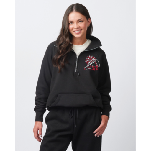 Ladies Cheer Oversized Quarter-Zip in Black, front view