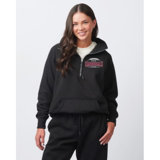Ladies Football Oversized Quarter-Zip in Black, front view