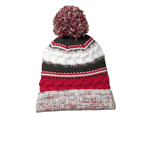 Pom-Pom Team Beanie in True Red/ Black/ White, front view