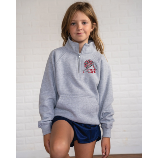 Youth Boxy Half-Zip Fleece in Heather Grey, front view
